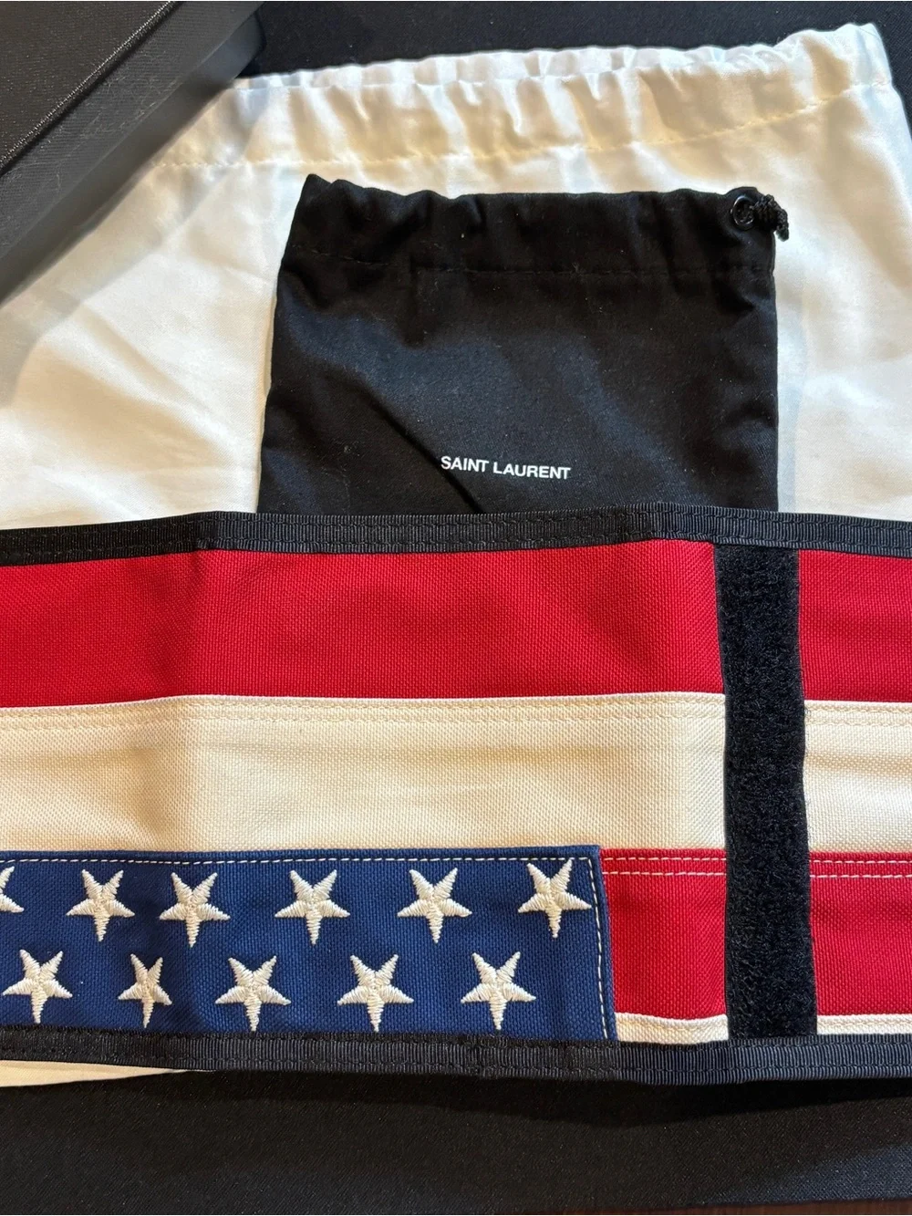 Saint Laurent Tricolor Flag Canvas Wallet in Red, White & Blue